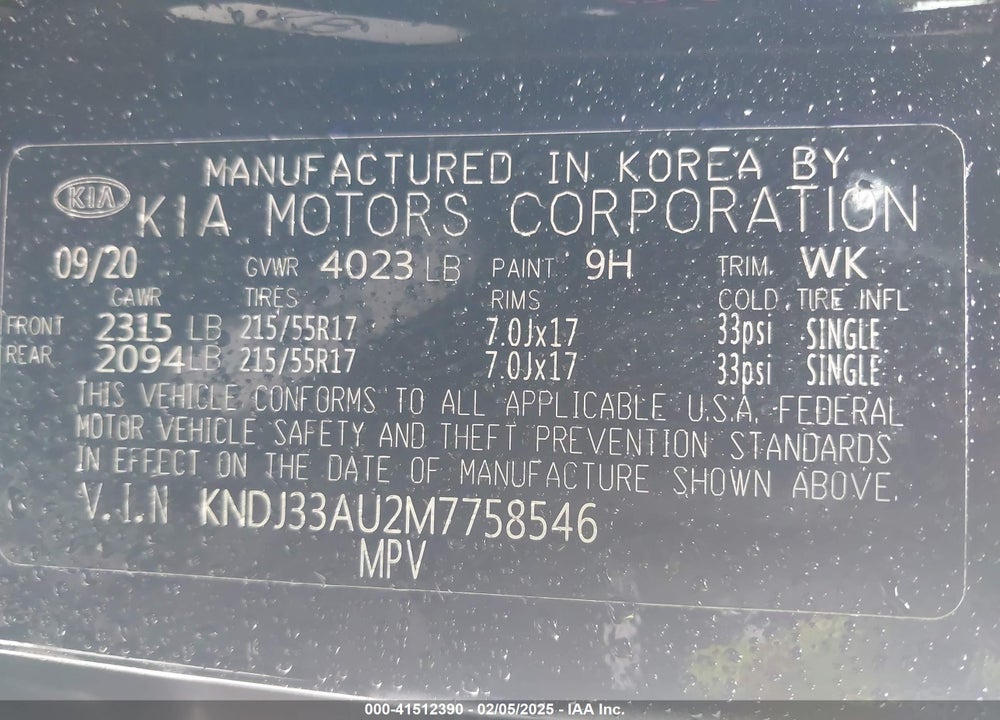 2021 KIA SOUL VIN: KNDJ33AU2M7758546