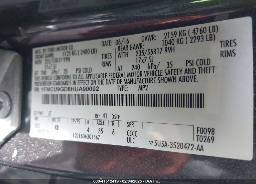 2017 FORD ESCAPE SE VIN: 1FMCU9GD8HUA90092