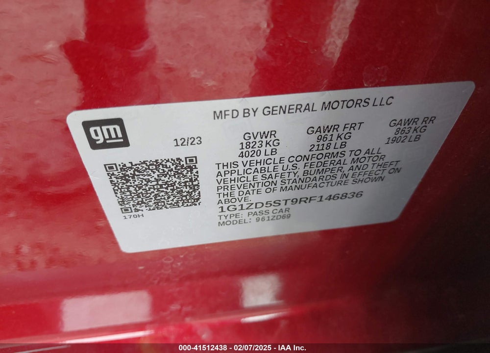 2024 CHEVROLET MALIBU VIN: 1G1ZD5ST9RF146836