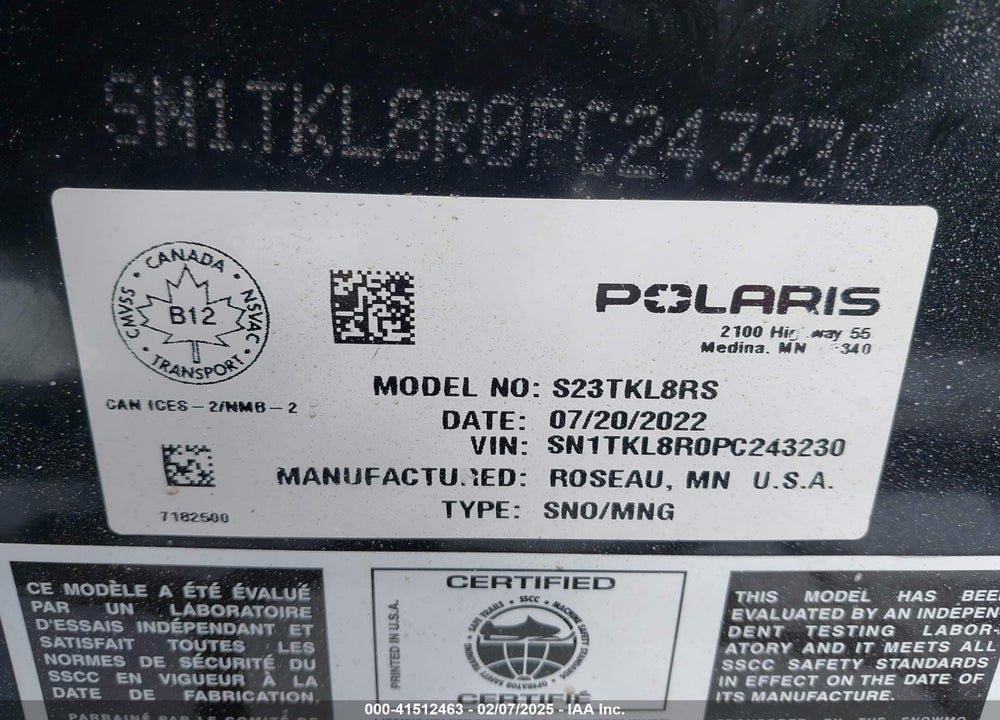 2023 POLARIS MATRYX 850 VIN: SN1TKL8R0PC243230