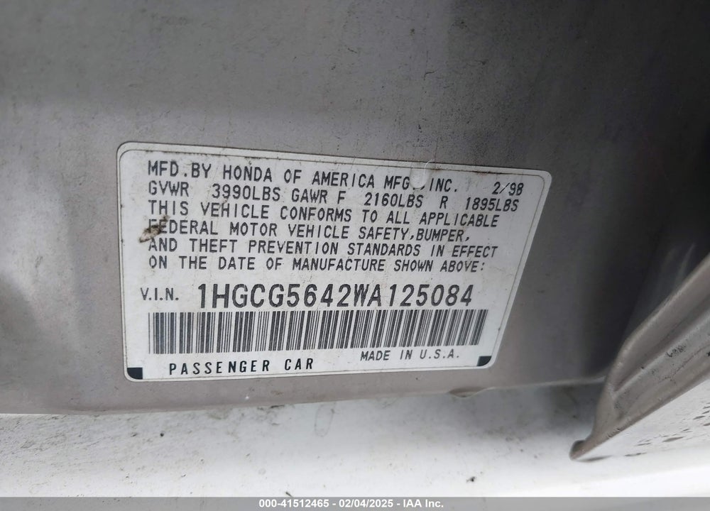 1998 HONDA ACCORD LX VIN: 1HGCG5642WA125084