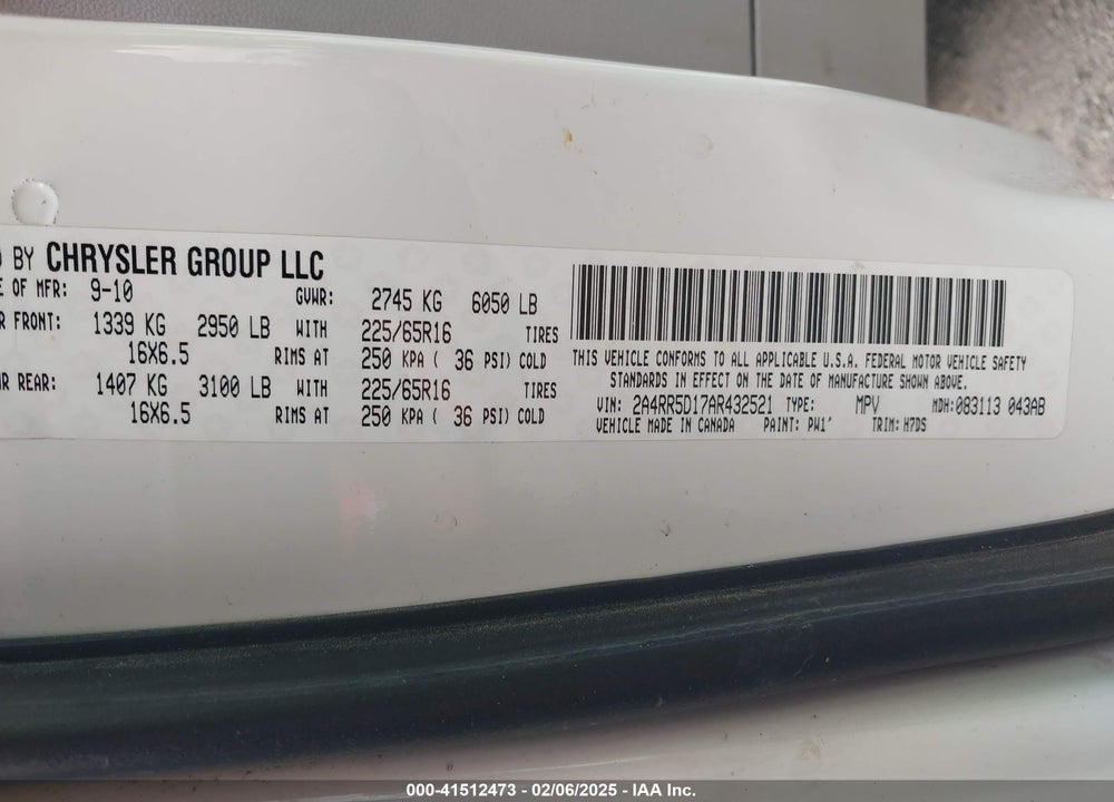 2010 CHRYSLER TOWN & COUNTRY TOURING VIN: 2A4RR5D17AR432521