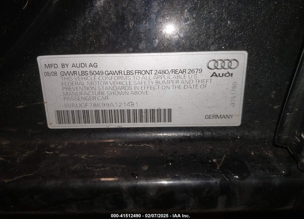 2009 AUDI A4 2.0T AVANT VIN: WAUGF78K99A121481