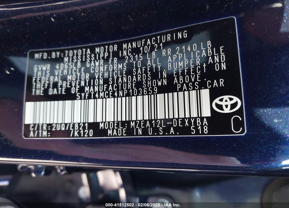 2022 TOYOTA COROLLA XSE VIN: 5YFT4MCE4NP103659