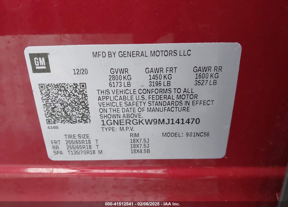 2021 CHEVROLET TRAVERSE FWD LT CLOTH VIN: 1GNERGKW9MJ141470