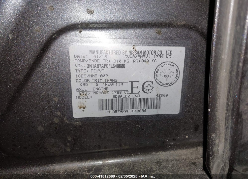 2015 NISSAN SENTRA VIN: 3N1AB7AP0FL640680