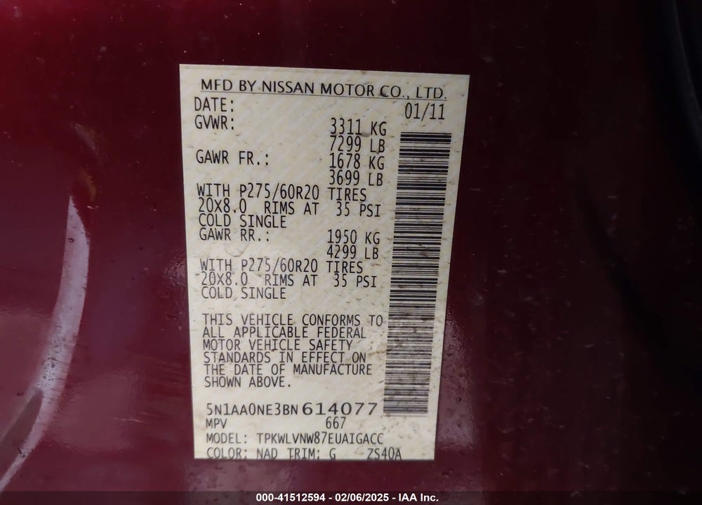 2011 NISSAN ARMADA VIN: 5N1AA0NE3BN614077