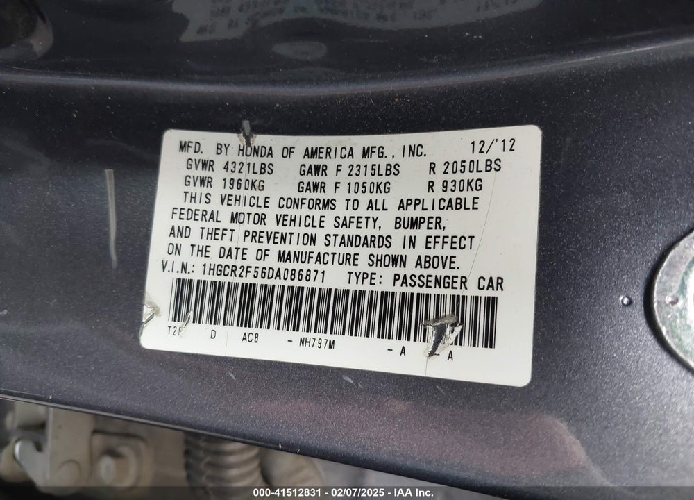 2013 HONDA ACCORD SPORT VIN: 1HGCR2F56DA086871