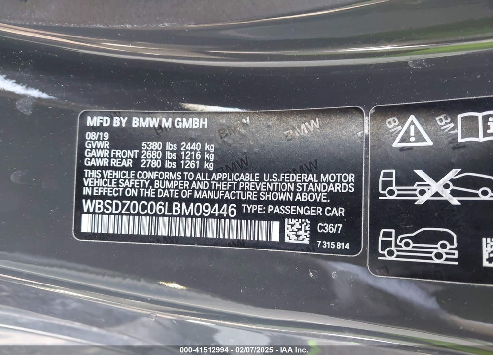 2020 BMW M8 VIN: WBSDZ0C06LBM09446