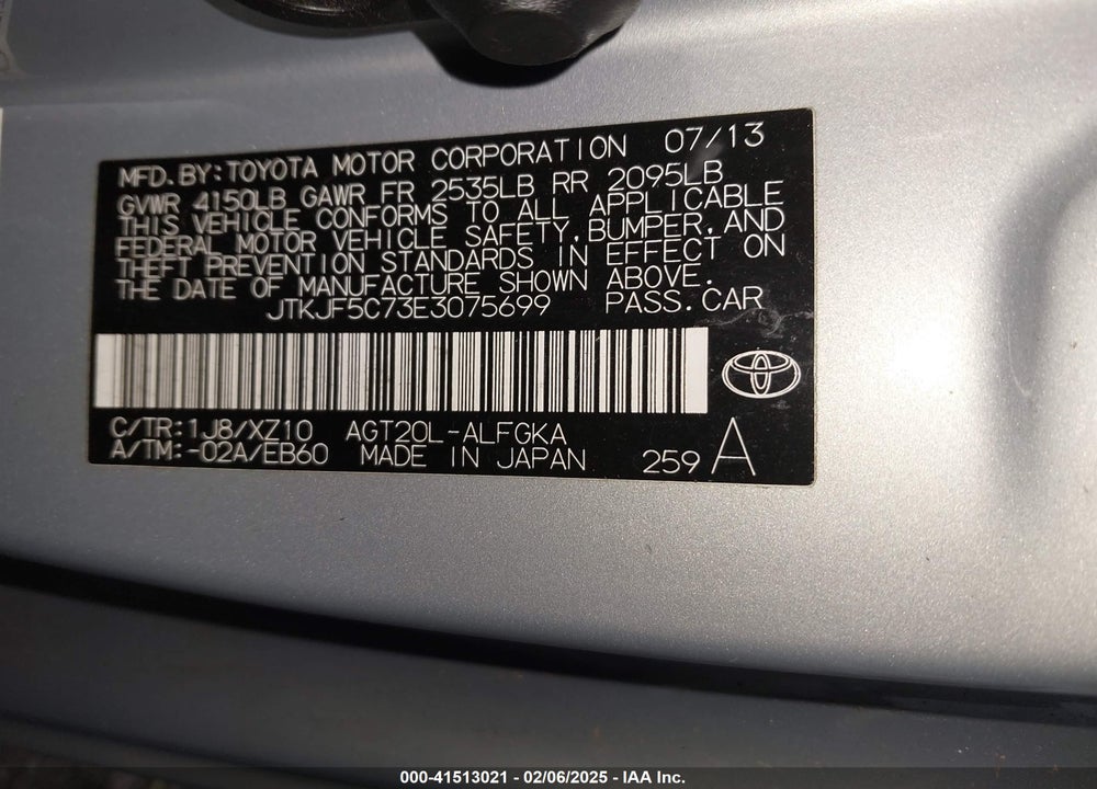 2014 TOYOTA SCION TC VIN: JTKJF5C73E3075699