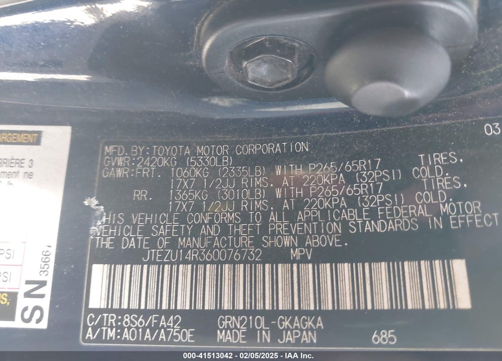 2006 TOYOTA 4RUNNER VIN: JTEZU14R360076732