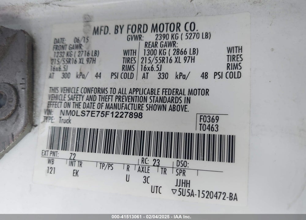 2015 FORD TRANSIT CONNECT XL VIN: NM0LS7E75F1227898