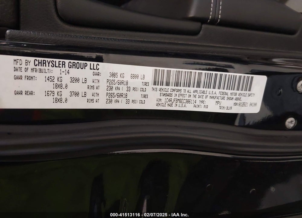 2014 JEEP GRAND CHEROKEE VIN: 1C4RJFBM6EC386114