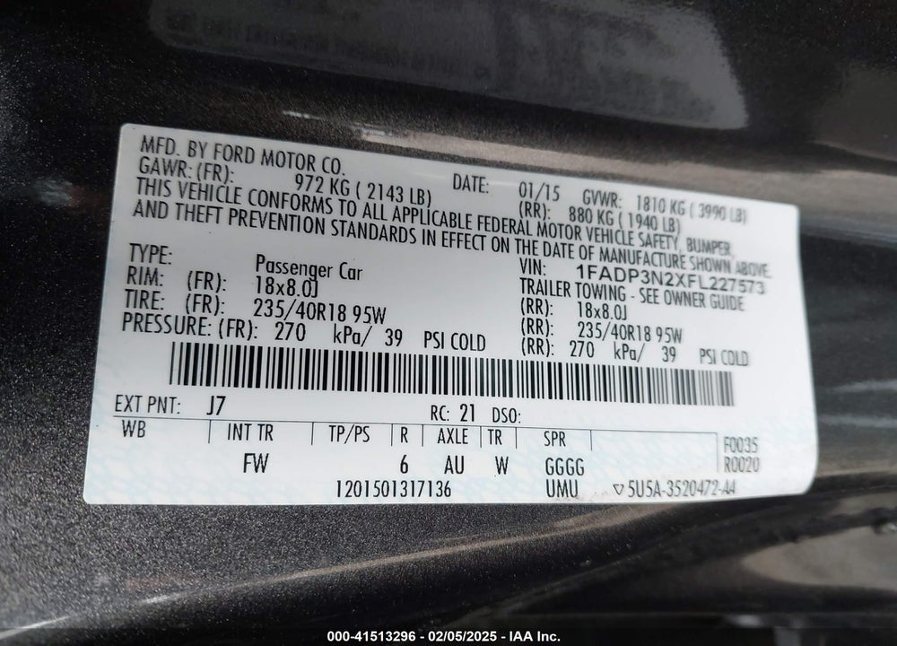 2015 FORD FOCUS VIN: 1FADP3N2XFL227573