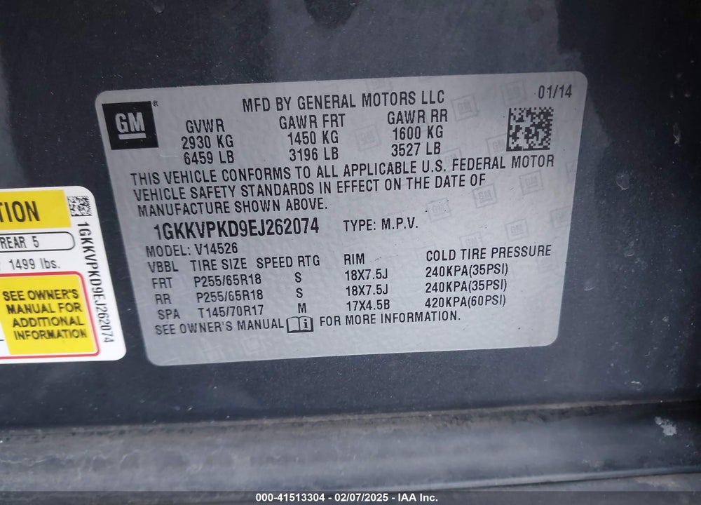 2014 GMC ACADIA SLE-2 VIN: 1GKKVPKD9EJ262074