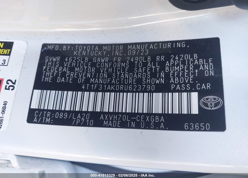 2024 TOYOTA CAMRY HYBRID VIN: 4T1F31AK0RU623790