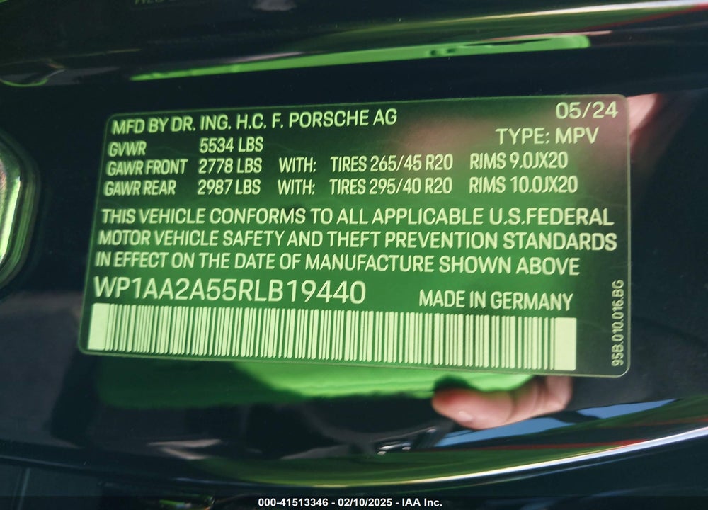 2024 PORSCHE MACAN BASE (PDK)/T VIN: WP1AA2A55RLB19440