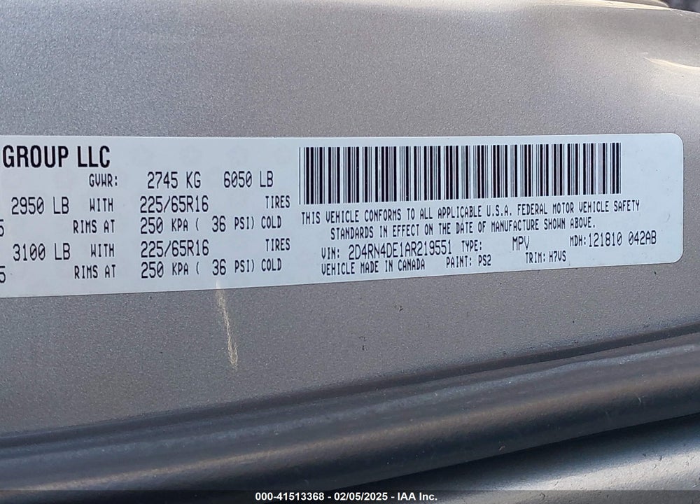 2010 DODGE GRAND CARAVAN SE VIN: 2D4RN4DE1AR219551