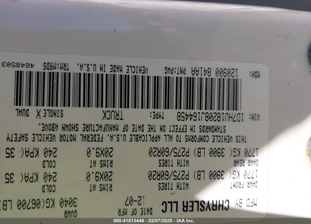 2008 DODGE RAM 1500 SLT VIN: 1D7HU18208J164458