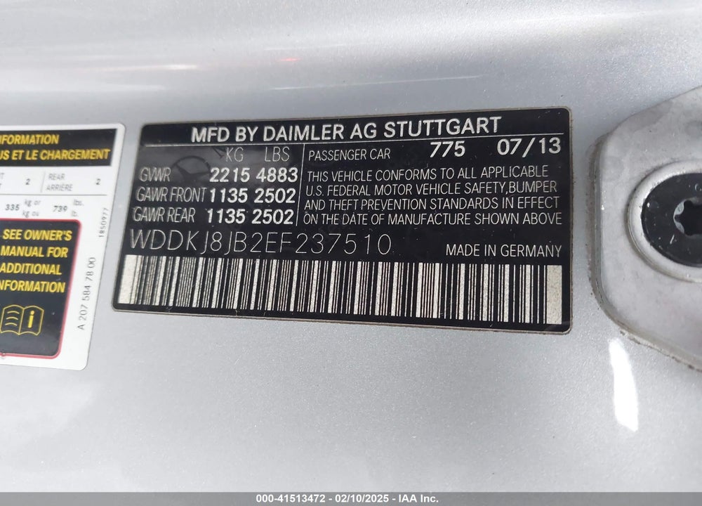 2014 MERCEDES-BENZ E 350 VIN: WDDKJ8JB2EF237510