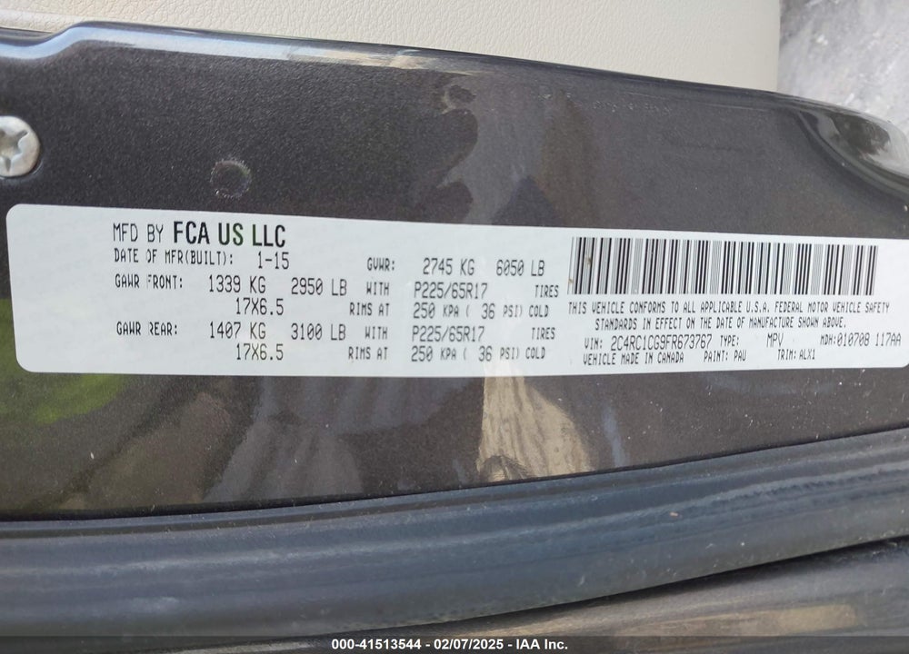 2015 CHRYSLER TOWN & COUNTRY TOURING-L VIN: 2C4RC1CG9FR673767