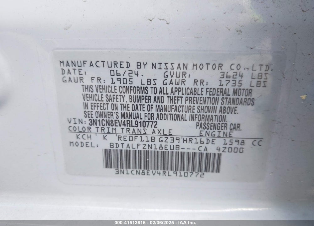 2024 NISSAN VERSA VIN: 3N1CN8EV4RL910772