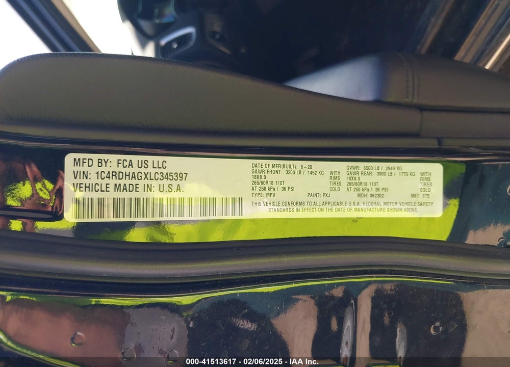2020 DODGE DURANGO SXT RWD VIN: 1C4RDHAGXLC345397