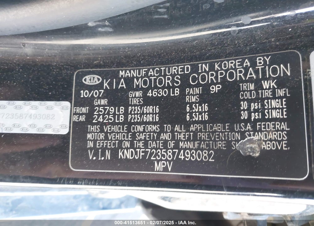2008 KIA SPORTAGE EX V6 VIN: KNDJF723587493082