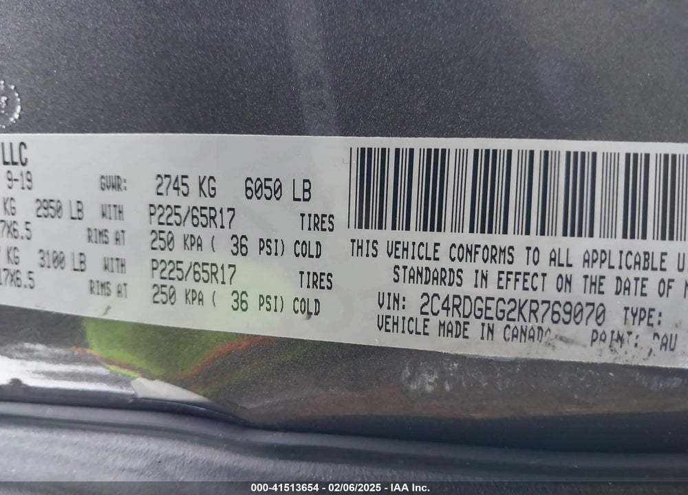 2019 DODGE GRAND CARAVAN GT VIN: 2C4RDGEG2KR769070