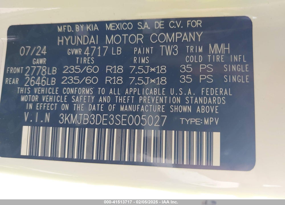 2025 HYUNDAI TUCSON SEL VIN: 3KMJB3DE3SE005027