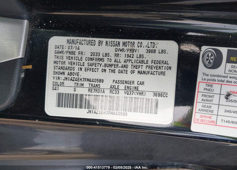 2015 NISSAN 370Z VIN: JN1AZ4EH7FM440589