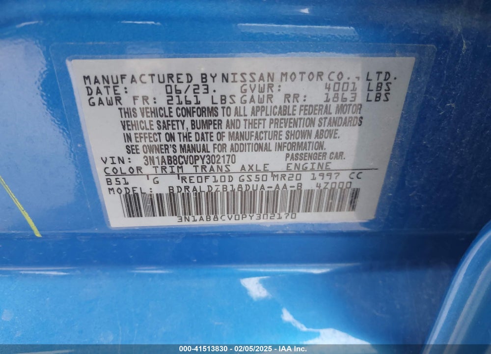 2023 NISSAN SENTRA VIN: 3N1AB8CV0PY302170