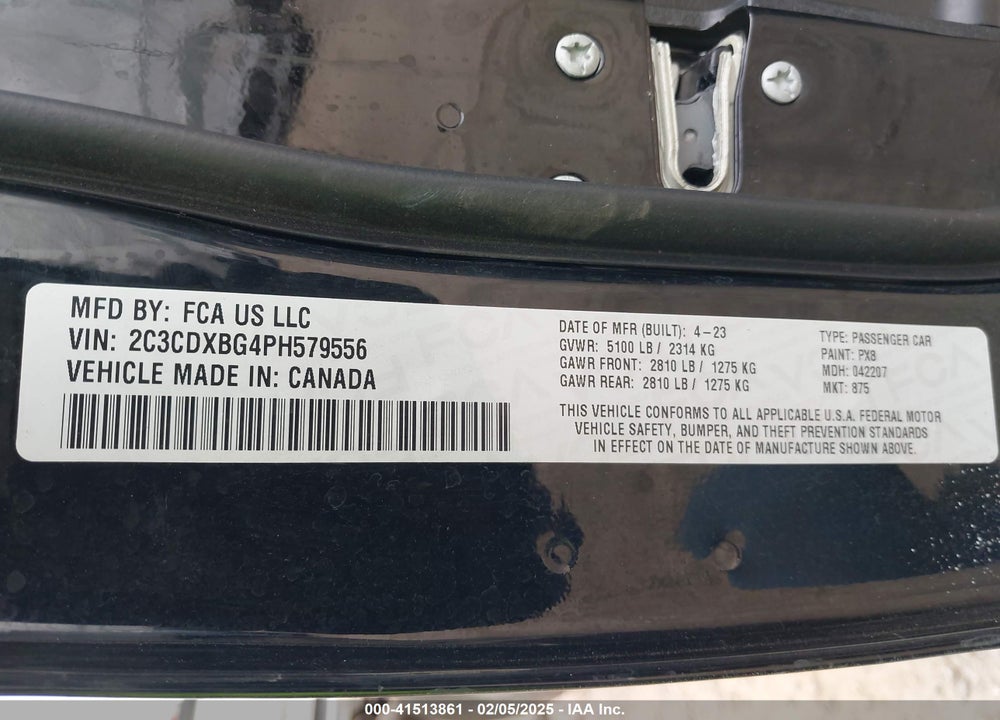 2023 DODGE CHARGER VIN: 2C3CDXBG4PH579556