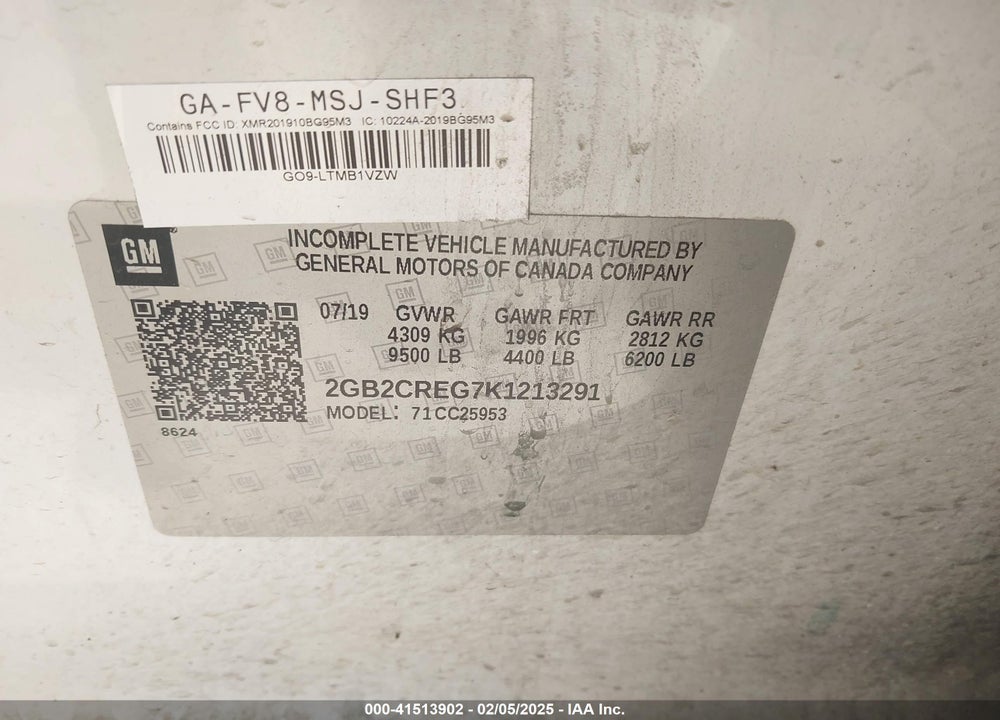 2019 CHEVROLET SILVERADO 2500HD WT VIN: 2GB2CREG7K1213291