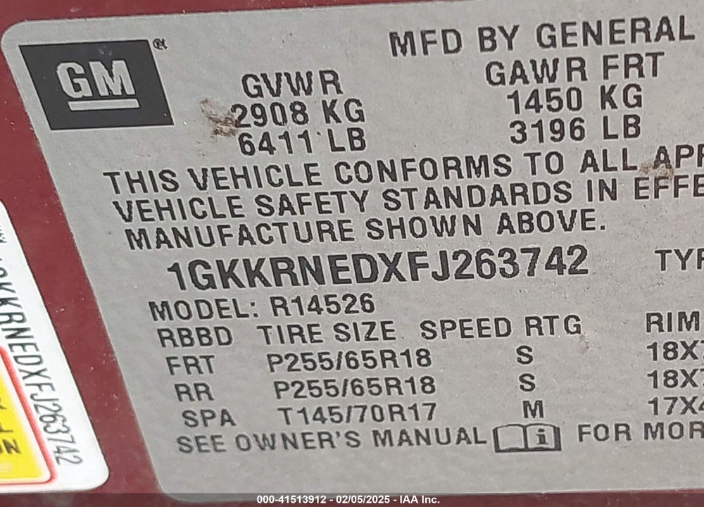 2015 GMC ACADIA VIN: 1GKKRNEDXFJ263742