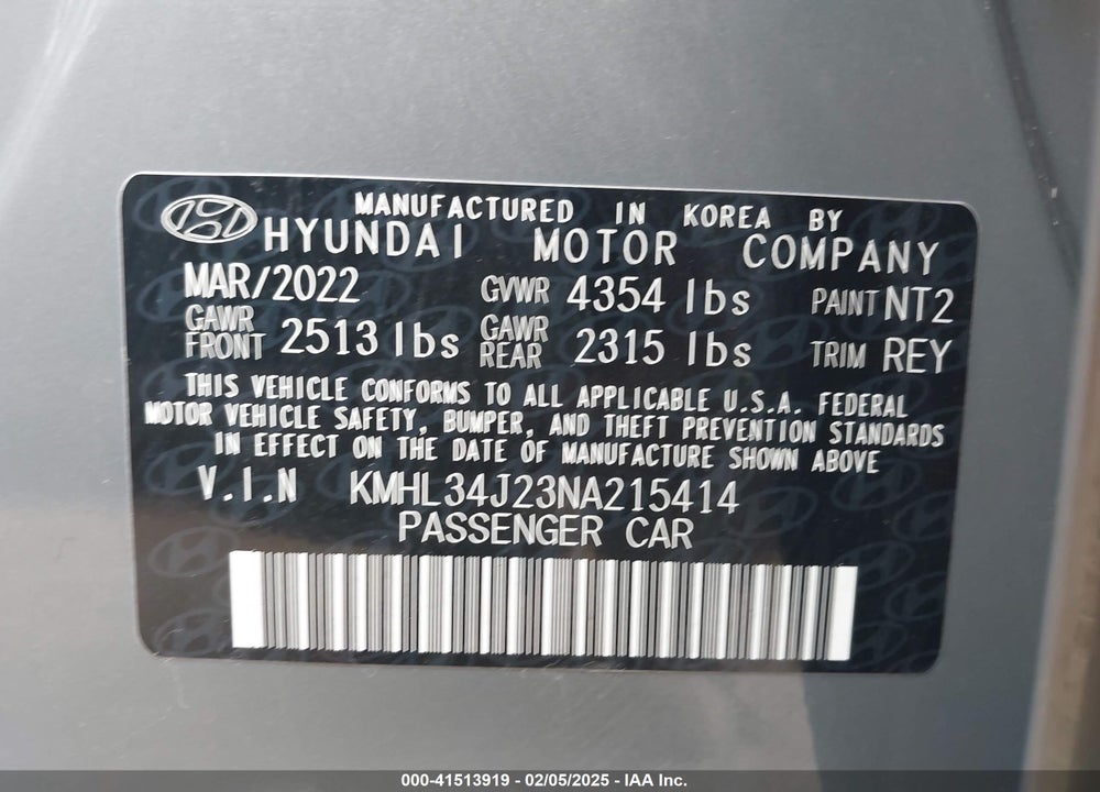 2022 HYUNDAI SONATA VIN: KMHL34J23NA215414