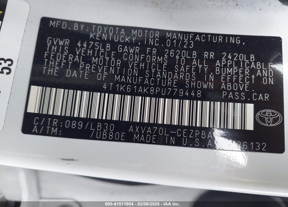 2023 TOYOTA CAMRY VIN: 4T1K61AK8PU779448