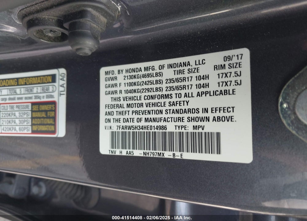 2017 HONDA CR-V LX VIN: 7FARW5H34HE014986