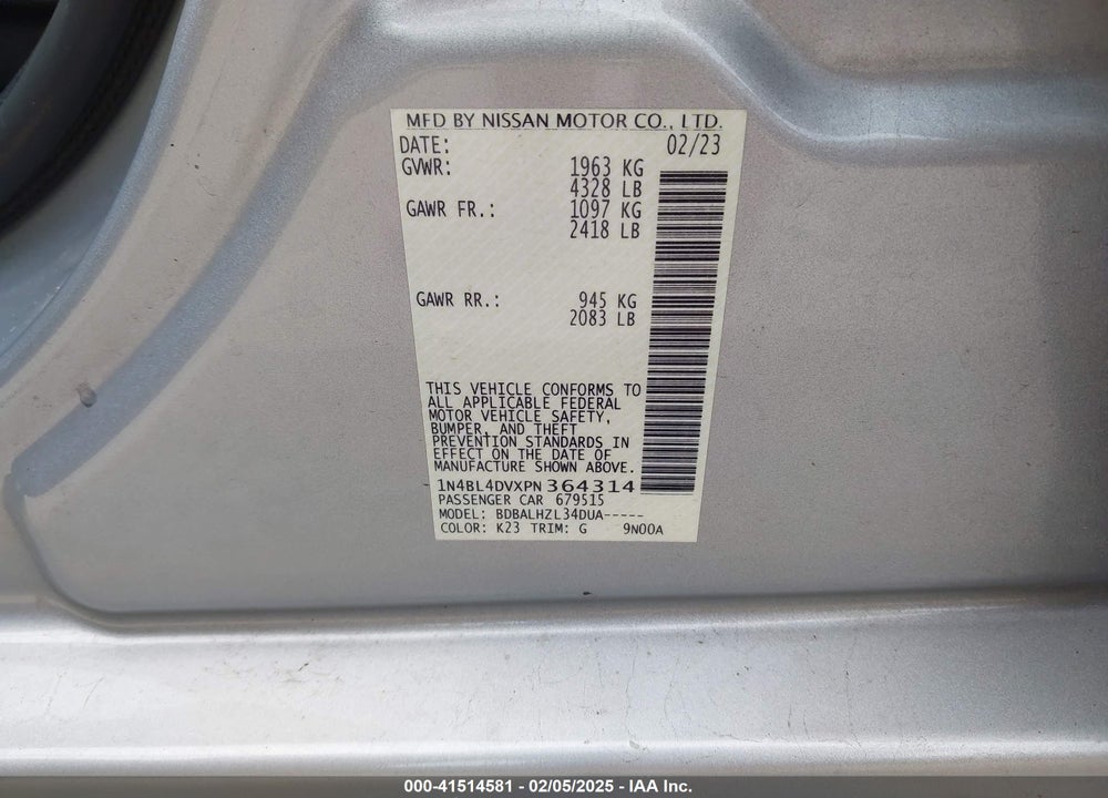 2023 NISSAN ALTIMA VIN: 1N4BL4DVXPN364314