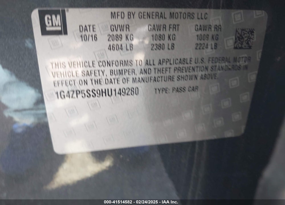 2017 BUICK LACROSSE VIN: 1G4ZP5SS9HU149280