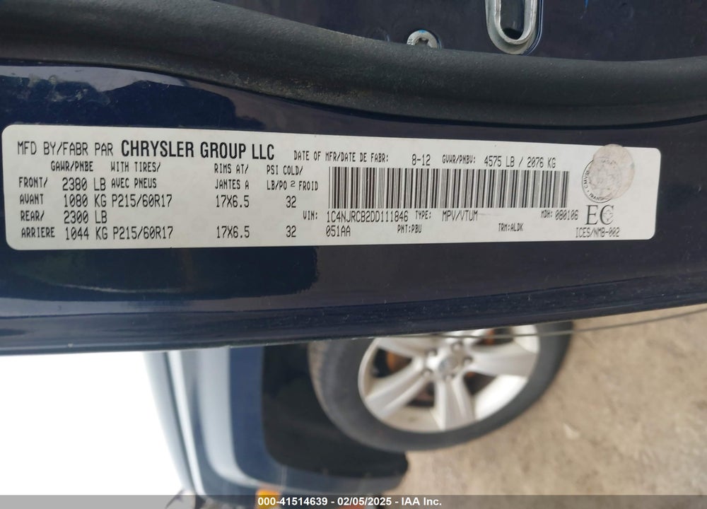 2013 JEEP PATRIOT LIMITED VIN: 1C4NJRCB2DD111846