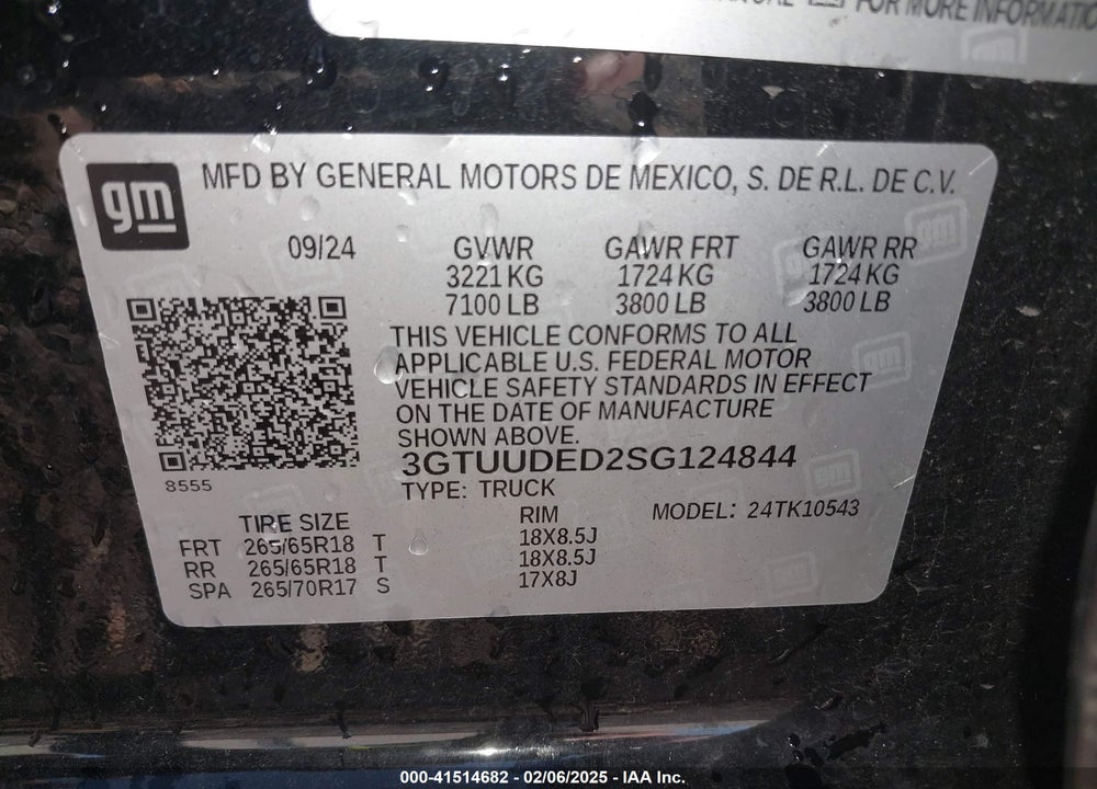 2025 GMC SIERRA 1500 VIN: 3GTUUDED2SG124844