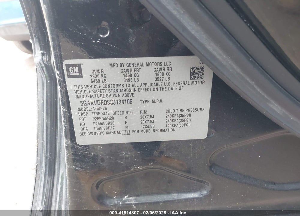 2012 BUICK ENCLAVE PREMIUM VIN: 5GAKVDED8CJ134106