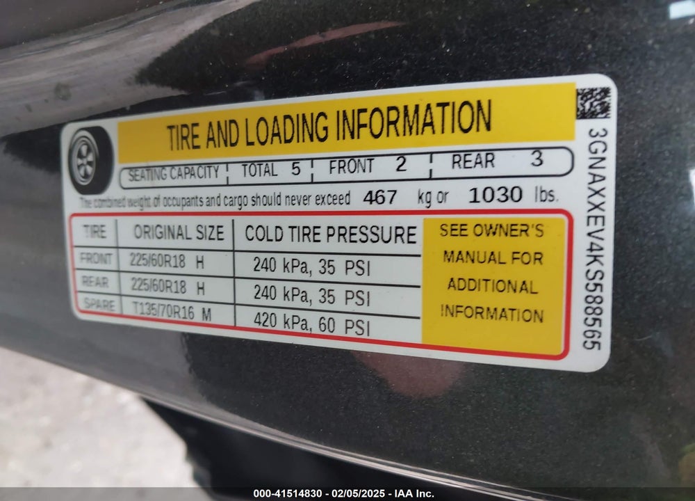 2019 CHEVROLET EQUINOX PREMIER VIN: 3GNAXXEV4KS588565