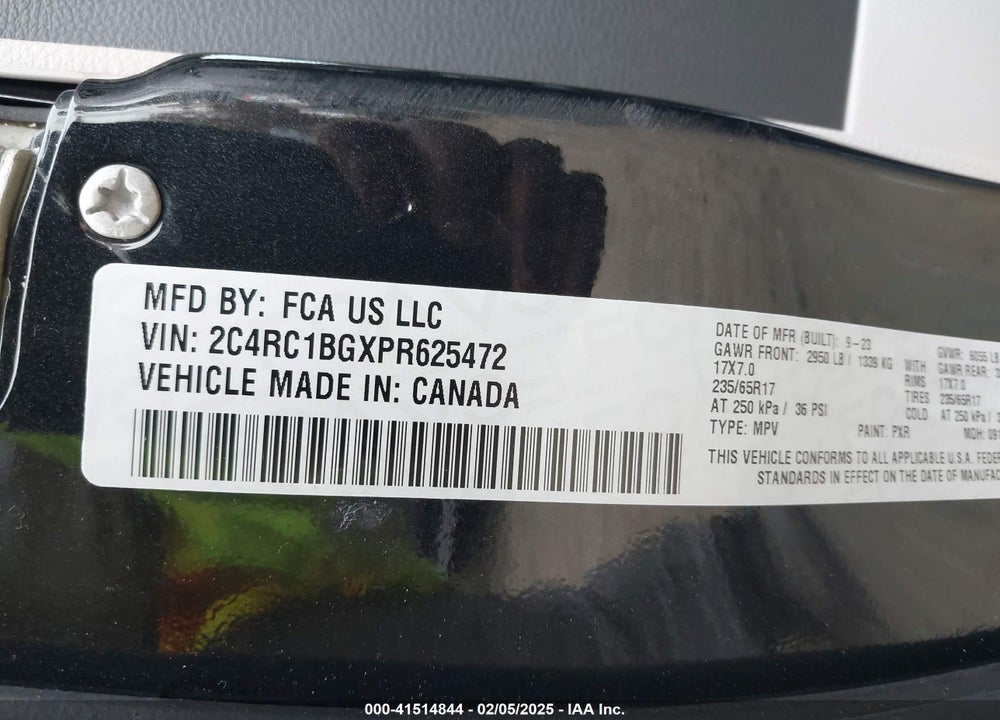 2023 CHRYSLER PACIFICA TOURING L VIN: 2C4RC1BGXPR625472