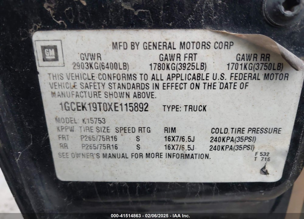 1999 CHEVROLET SILVERADO 1500 LS VIN: 1GCEK19T0XE115892