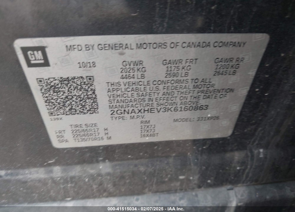 2019 CHEVROLET EQUINOX LS VIN: 2GNAXHEV3K6160863
