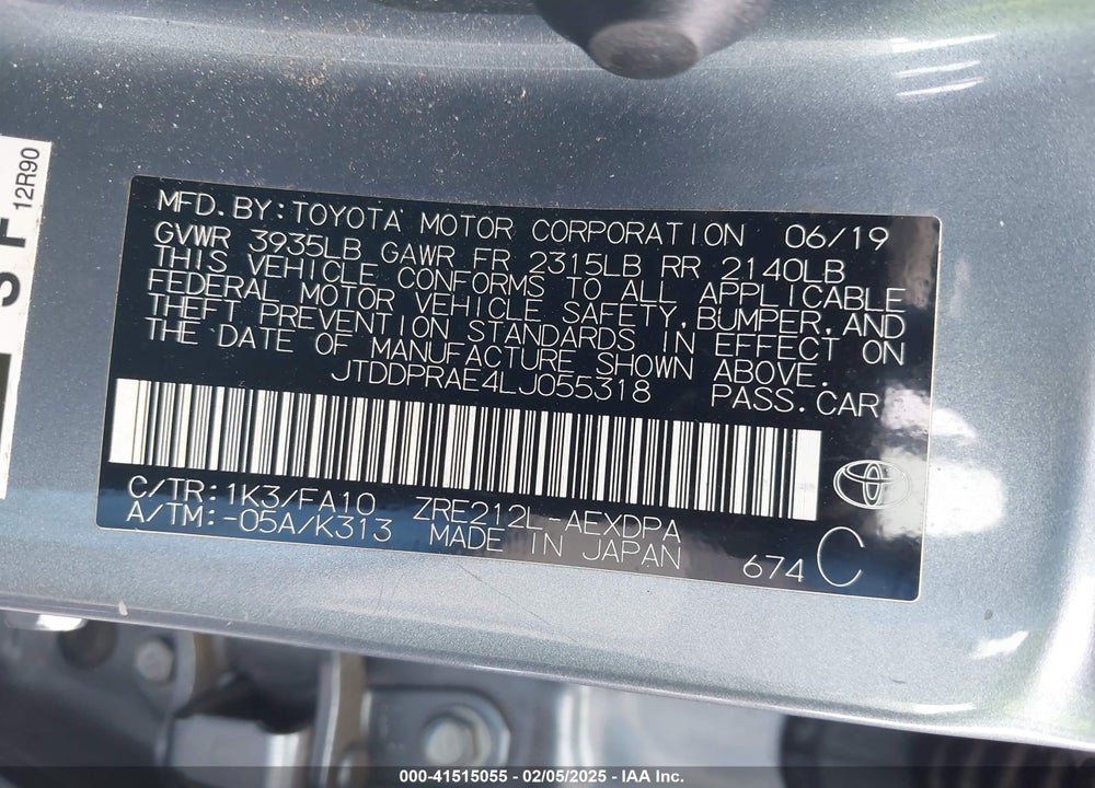 2020 TOYOTA COROLLA L VIN: JTDDPRAE4LJ055318