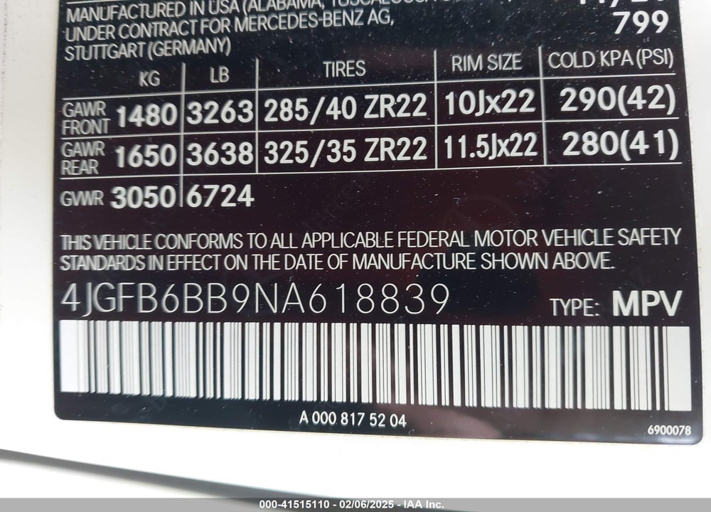 2022 MERCEDES-BENZ AMG GLE 53 4MATIC VIN: 4JGFB6BB9NA618839