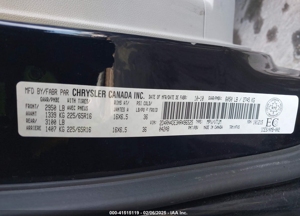 2010 DODGE GRAND CARAVAN SE VIN: 2D4RN4DE3AR496525